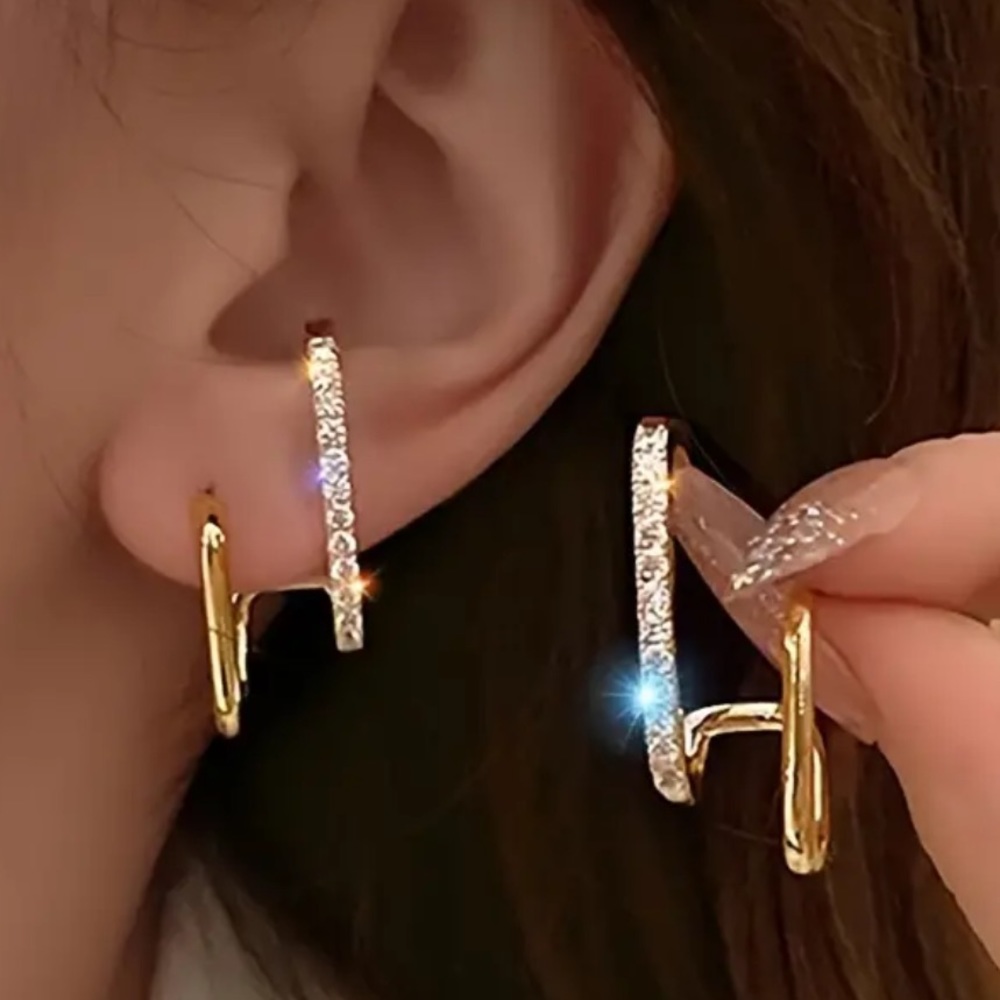 3/$15 - New Double Hoop Gold Fashion Earrings